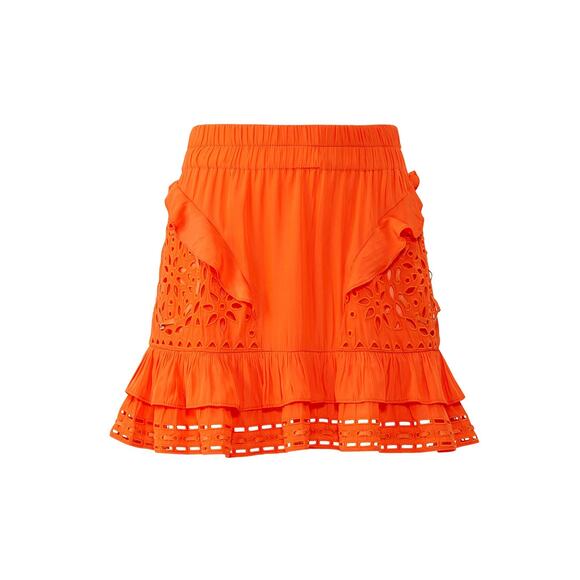 Ramy Brook Brit Crepe Orange Ruffled Eyelet Mini Skirt Size M - Picture 5 of 13